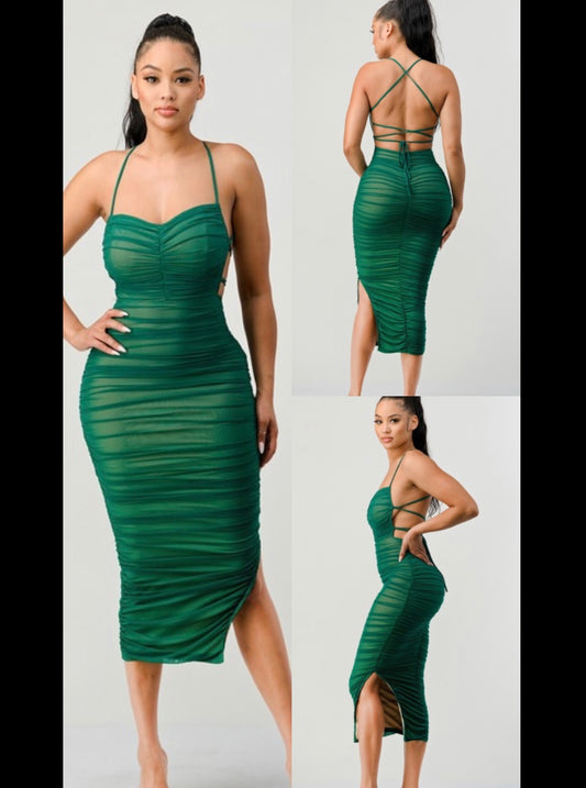 Emerald ruched maxi dress