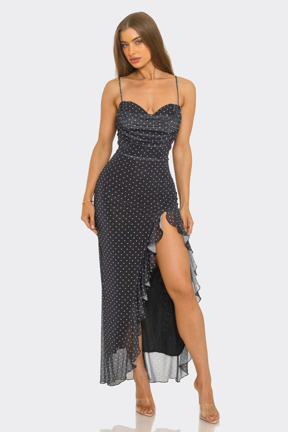 Lourdes dress - Black/White Polka dot